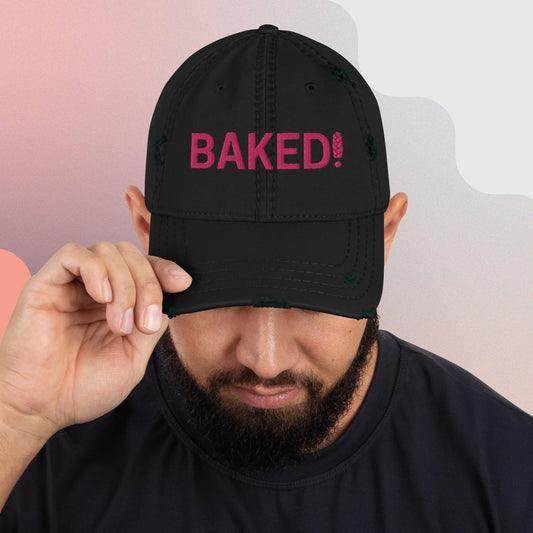 Baked! Distressed Hat (Hot Pink Embroidery)
